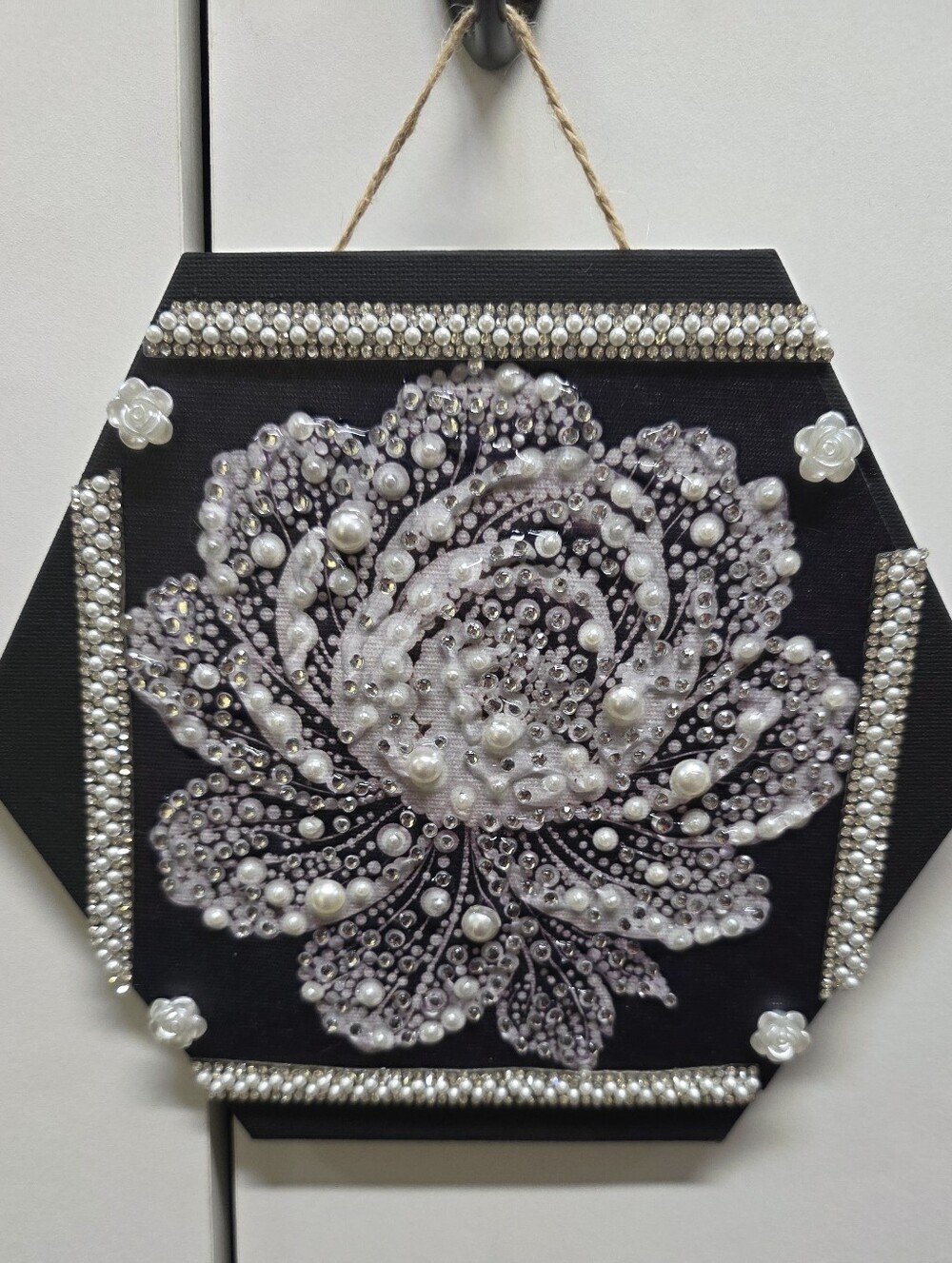 Faux Pearl And Rhinestine Rose Art